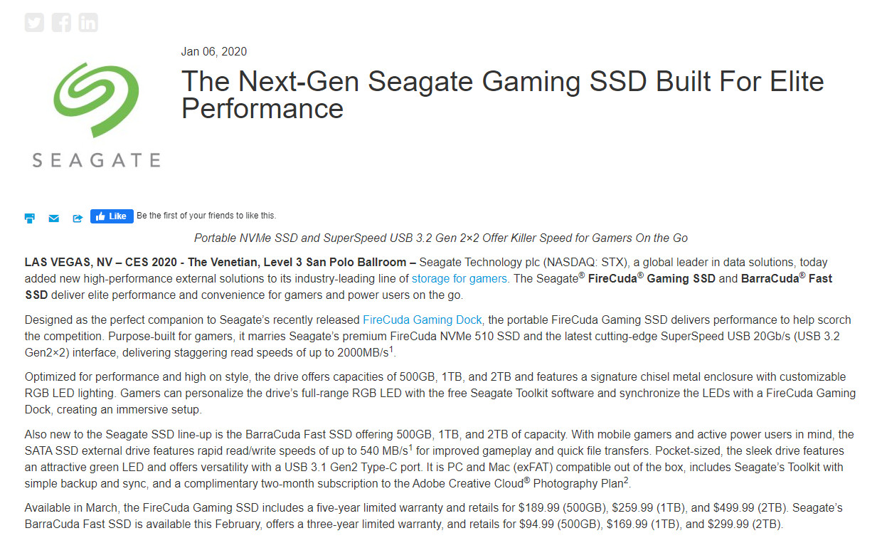 希捷发布两款外置游戏SSD 助力高端玩家随时随地畅玩游戏
