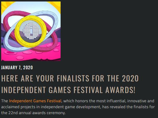 2020年度独立游戏大年夜奖提名公开 《作怪鹅》《军人整》正在列