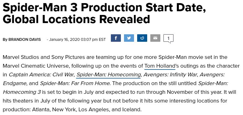 漫威《蜘蛛侠3》将于7月开拍 影片与景摄制天里暴光