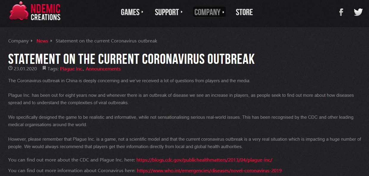 《瘟疫公司》声明：这只是游戏