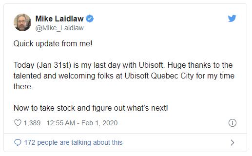 前《龙腾世纪》创意总监Laidlaw从育碧魁北克离职