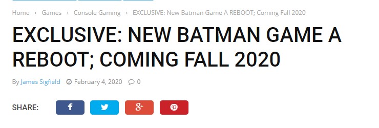《蝙蝠侠》新做或是系列“硬”重启 2020年春季支卖