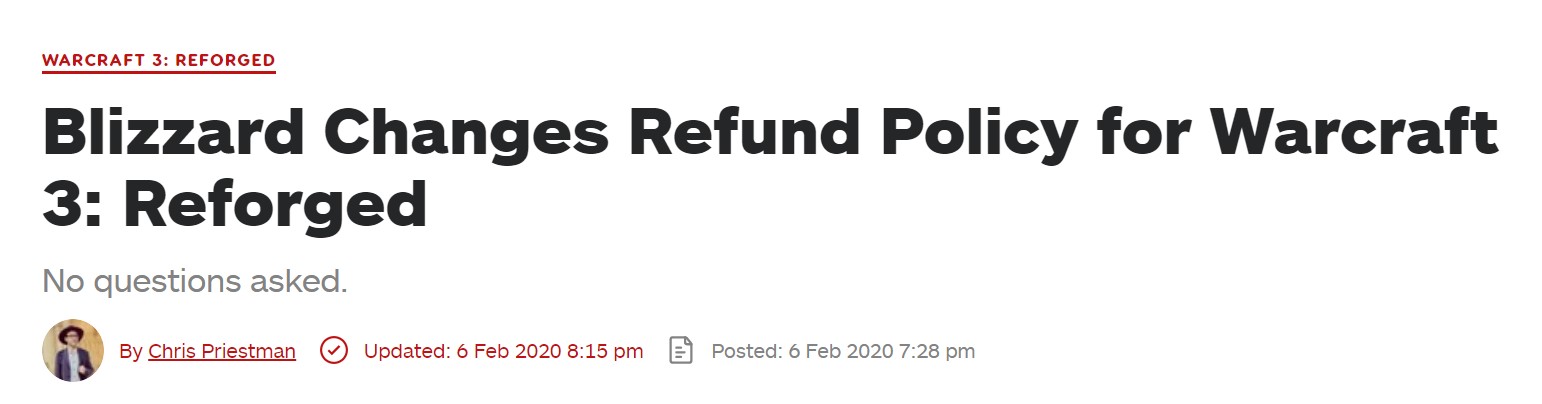 暴雪建改《魔兽3重制版》退款政策 出有必要挖表审核 无前提退款
