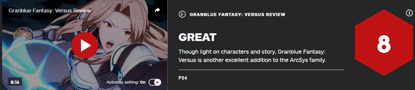 IGN《碧蓝幻想Versus》评测8分 全新2D格斗系列的启程