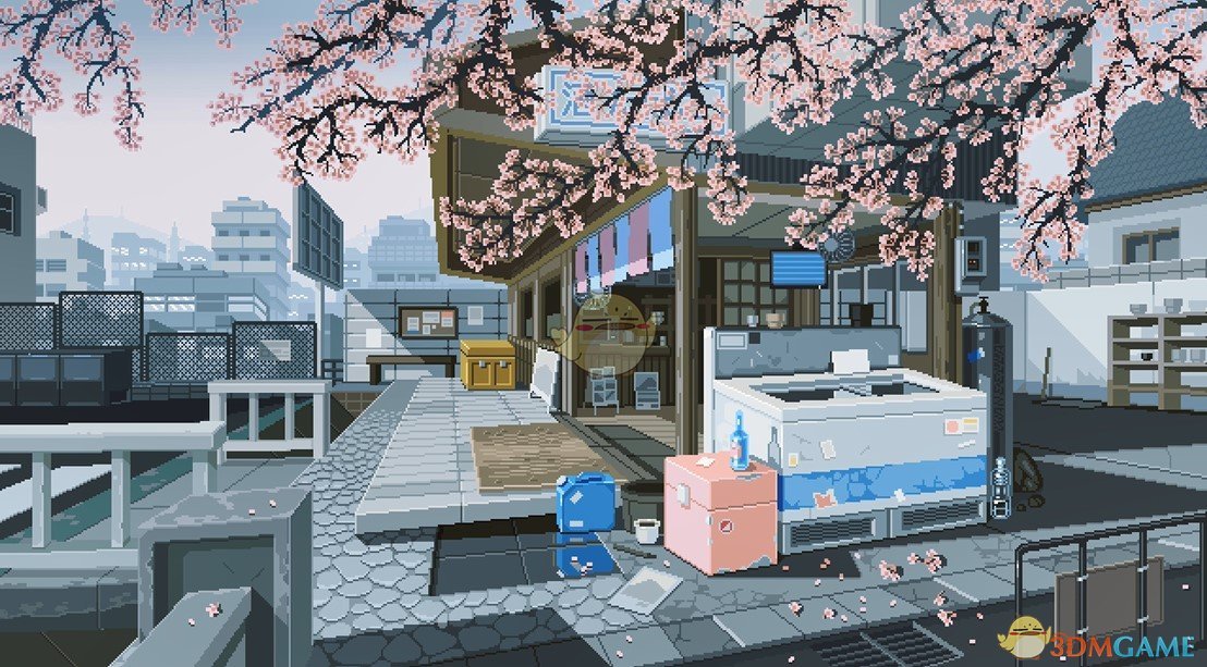 (Wallpaper Engine)像 素 风 - 樱 花 树 下 的 冷 饮 小 店 动 态 壁 纸.
