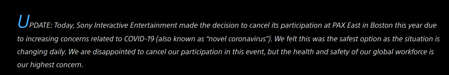 受新型冠状病毒影响 索僧退出PAX East 2020游戏展