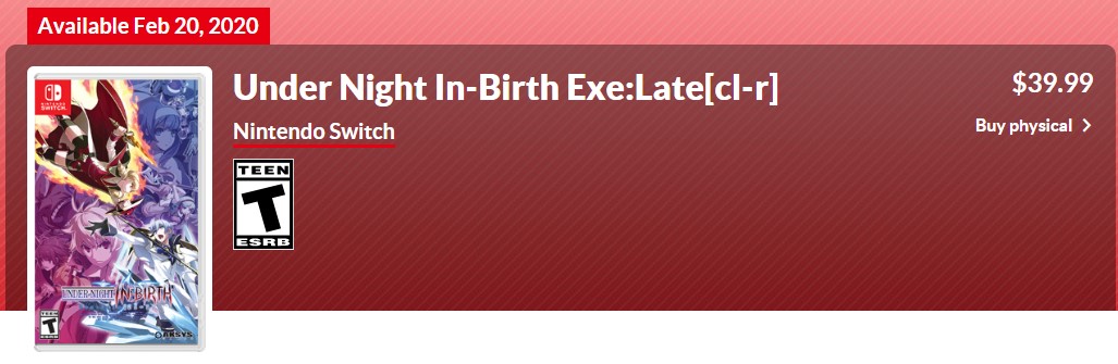 《夜下降生Exe:Late[cl-r]》今日开卖 登陆PS4/Switch