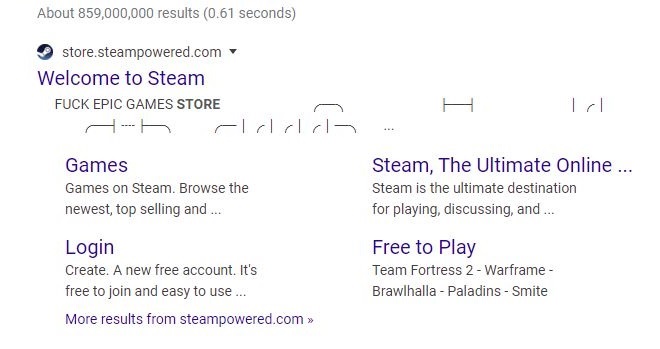 谷歌搜刮Steam惊现“F*** Epic Games Store”