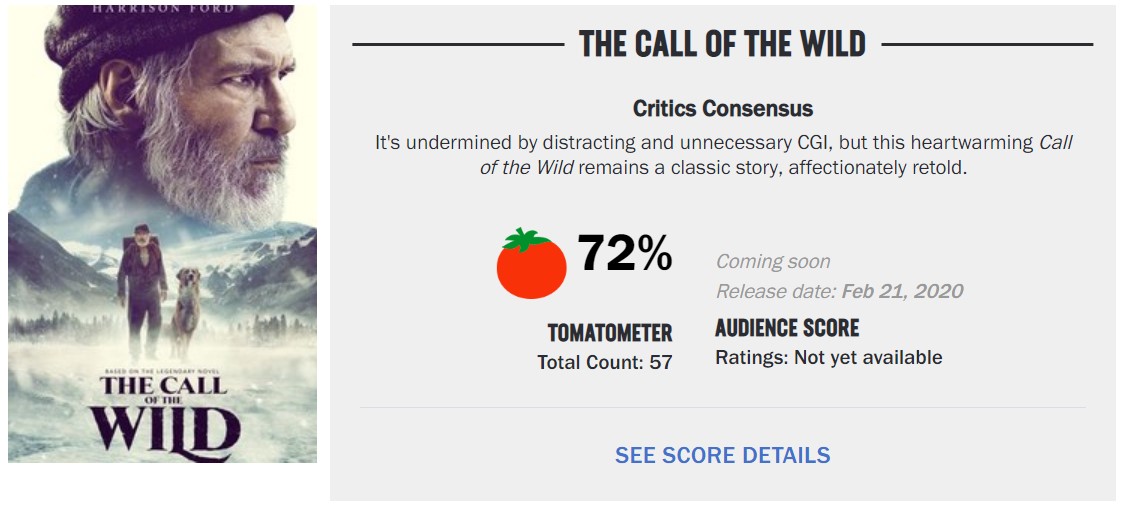 新版《野性的呼唤》IGN仅3分 烂番茄72% M站54分
