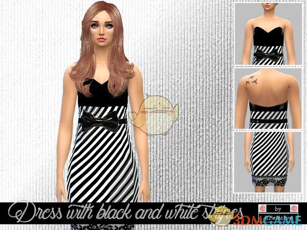 《模拟人生4》黑白条纹蝴蝶结女性连衣裙MOD