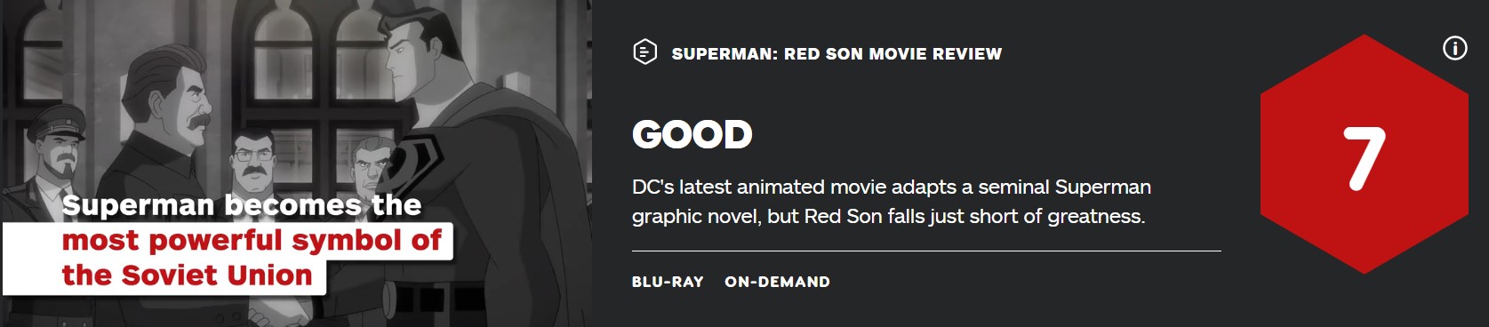 《超人：红色之子》IGN 7分：原作伟大改编平庸