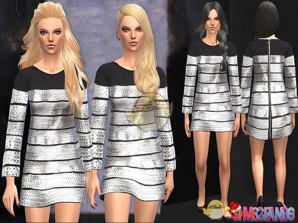 《模拟人生4》女性黑白条纹金属质连衣裙MOD
