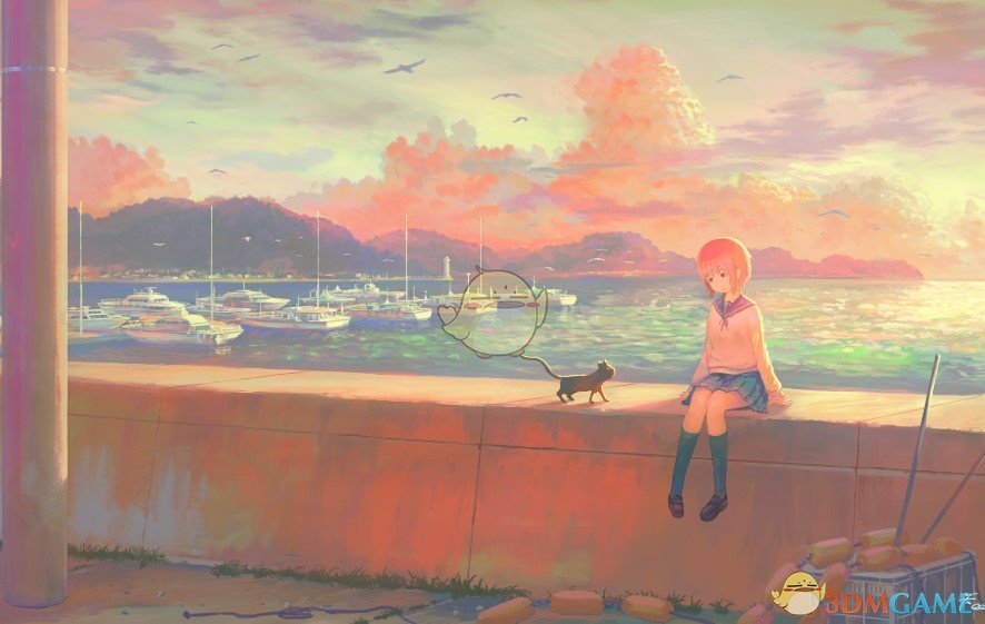 《Wallpaper Engine》海边的猫与少女动漫动态壁纸