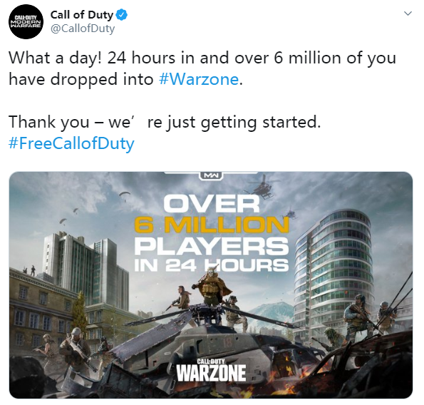 《使命召唤16》免费吃鸡模式第一天内就有600余万玩家开战