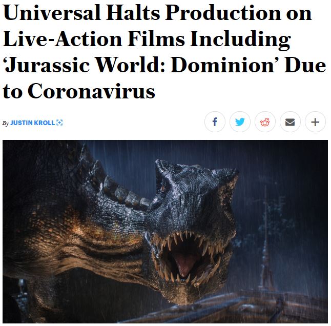 《侏罗纪世界3》暂停拍摄 上映时间或受到影响