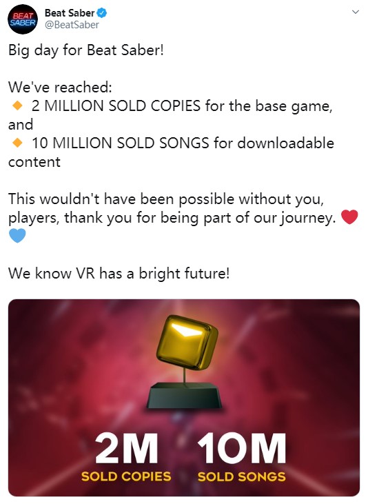 大热VR游戏《节奏光剑》销量已突破200万份