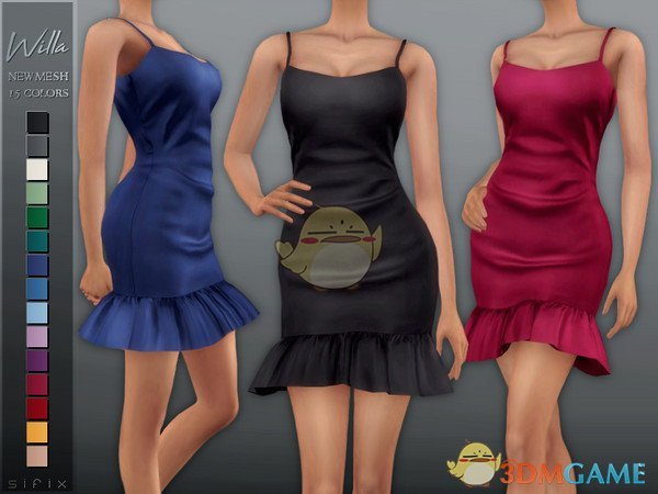 《模拟人生4》吊带褶皱花边连衣裙MOD