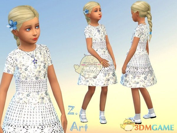 《模拟人生4》小女孩白色印花连衣裙MOD