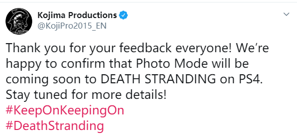 小岛宣布《死亡搁浅》照片模式也会加入到PS4版