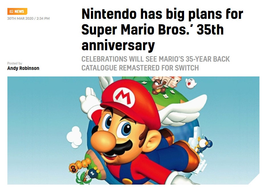 多款马里奥游戏将登NS以庆祝该系列推出35周年