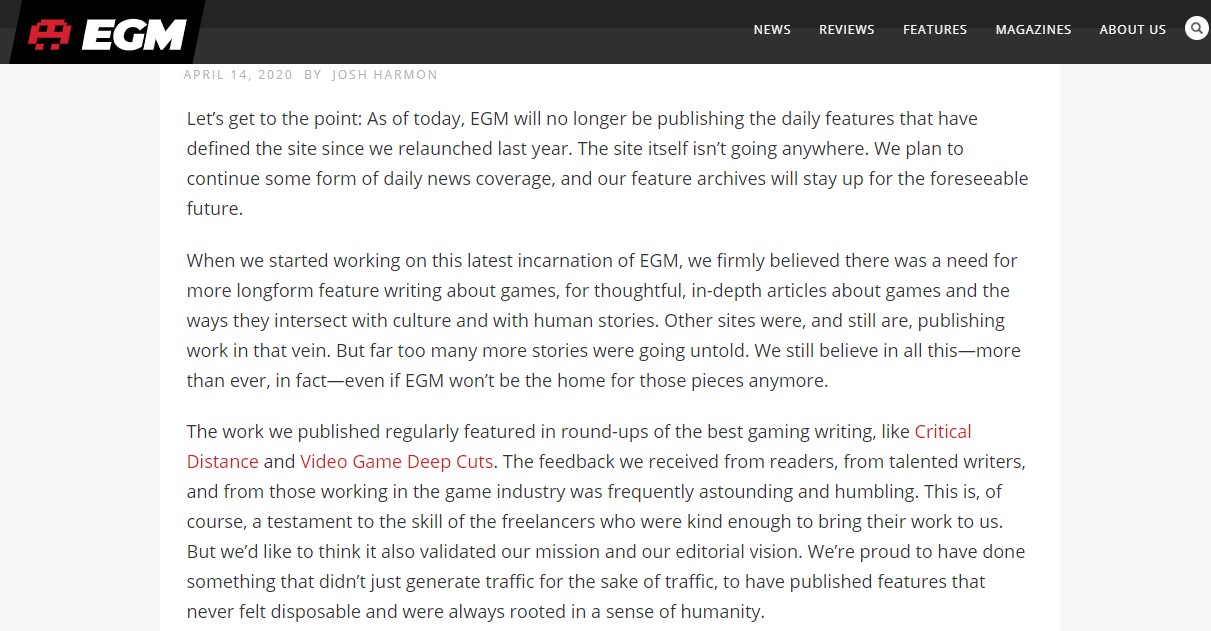 生存艰难 老牌游戏杂志《EGM》宣布再次停止更新
