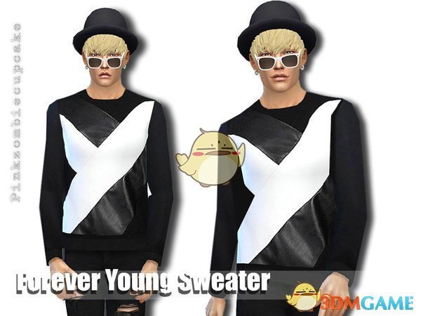 《模拟人生4》黑白皮革男款毛衣MOD