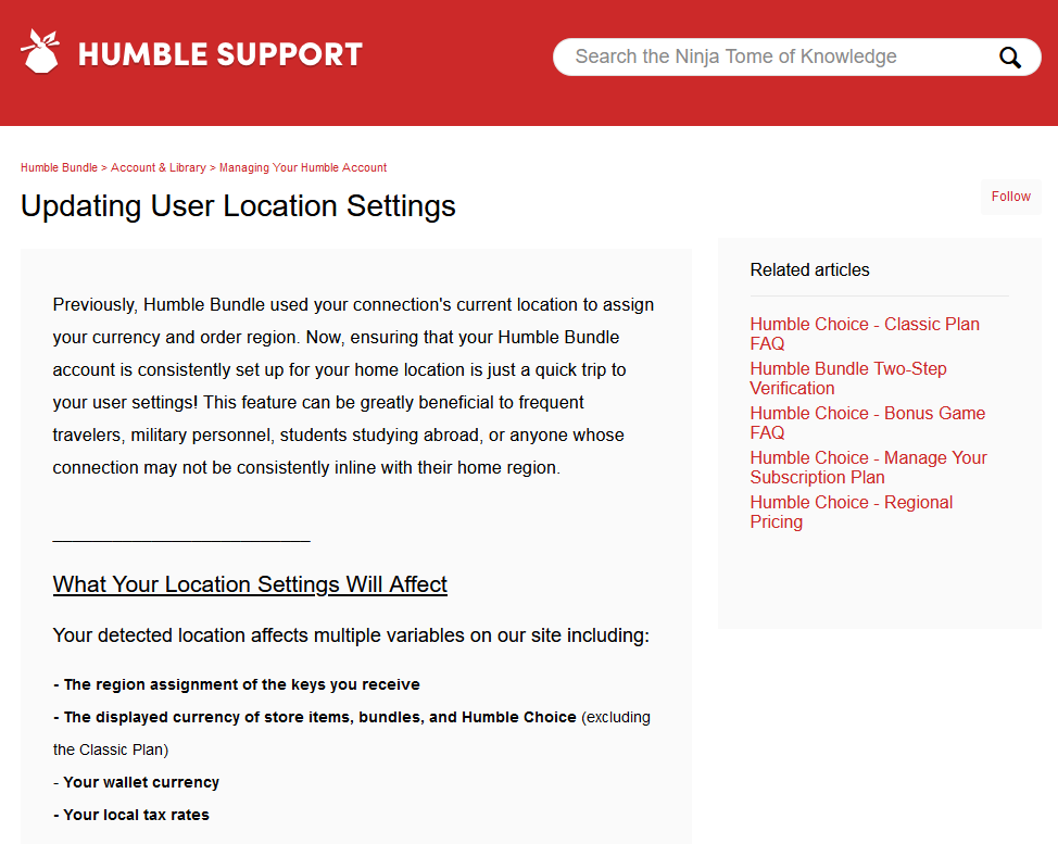 Humblebundle支持设定账号天区 但禁止使用科技转区购购游戏