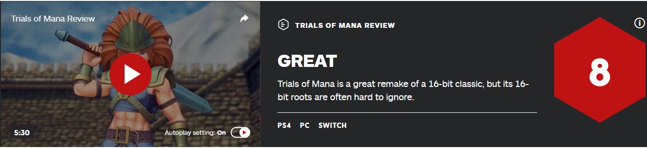 《圣剑传说3:重制版》IGN 8分 游戏战斗系统获一致好评