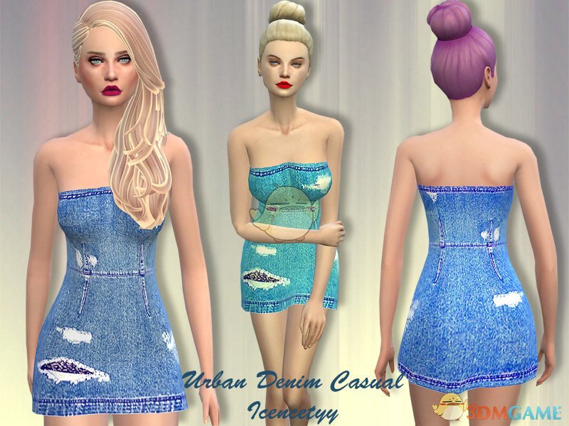 《模拟人生4》女性简洁破洞牛仔短裙MOD