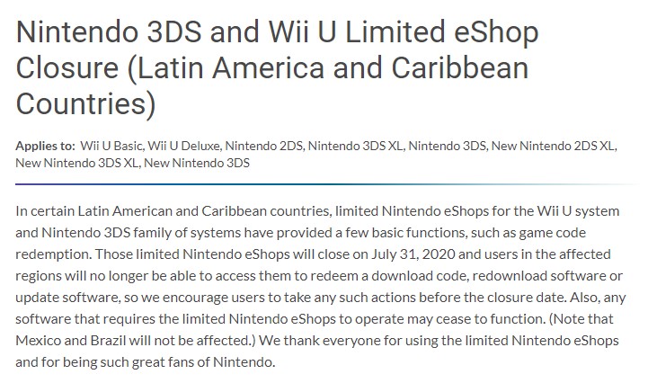 拉美40余国3DS/WiiU将关闭eShop 无法下载游戏
