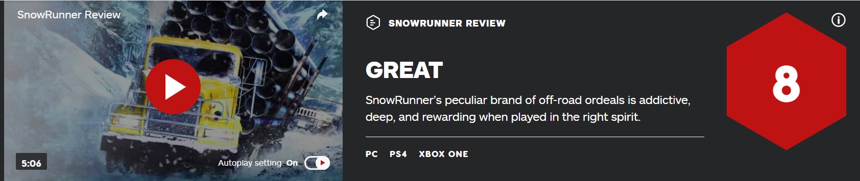 越野模拟游戏《雪地奔驰》IGN 8分：令人上瘾的越野体验
