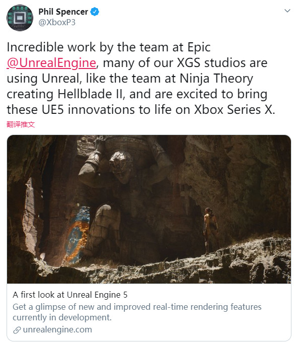 Xbox高管盛赞虚幻5引擎 期待它在最强大主机上的表现