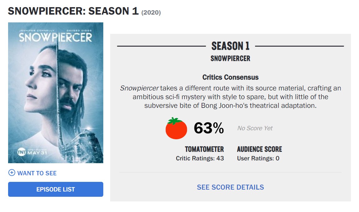 电视剧版《雪国列车》首播IGN评分7分：弱化了对阶级的探讨