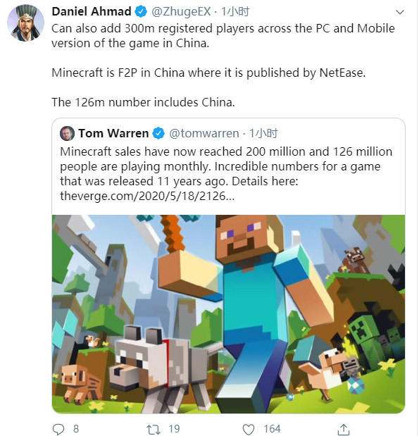 《我的世界》齐球销量已达2个亿 月活玩家1.26亿