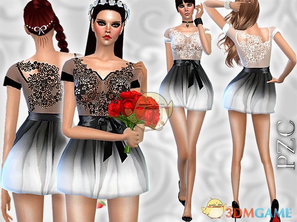 《模拟人生4》渐变色蕾丝连衣裙MOD