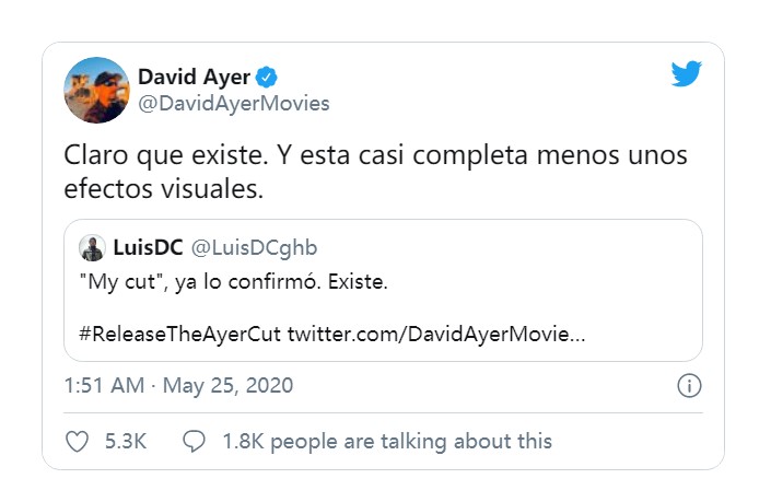 导演大卫·阿耶确认《自杀小队》也有导演剪辑版