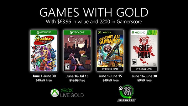 微硬Xbox Live Gold金会员6月会免游戏支布