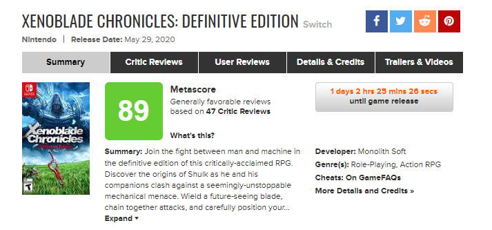 《异度神剑：终极版》媒体评分解禁 IGN打出8分