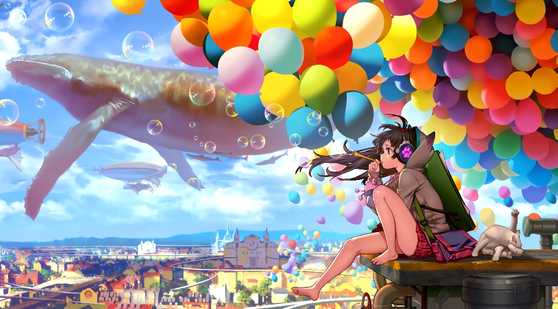 《Wallpaper Engine》气球与吹泡泡的少女幻想风动态壁纸