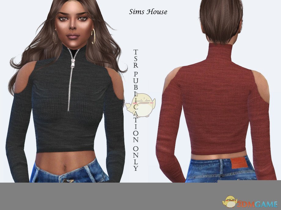 《模拟人生4》露肩拉链上衣MOD