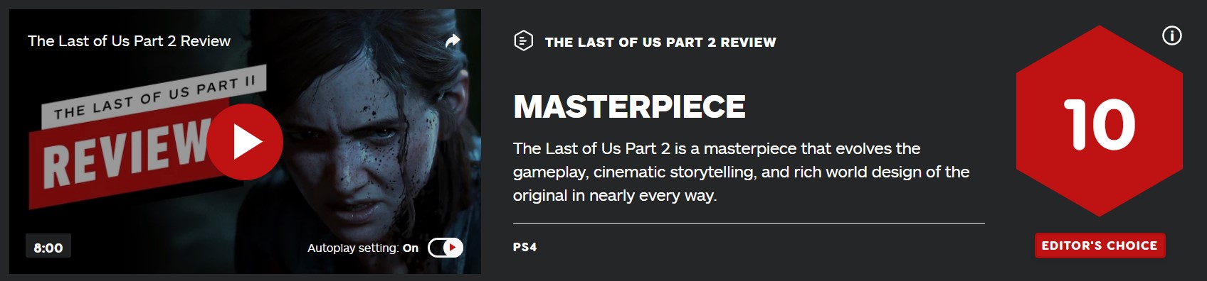 《最后的生还者2》IGN 10分：是一部大师之作