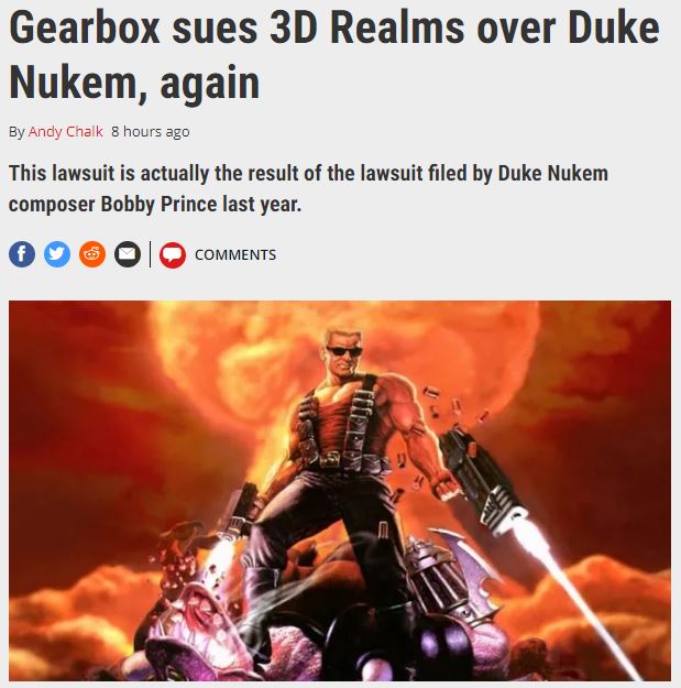 《毁灭公爵》版权争议出有断 Gearbox中兴诉3D Realms
