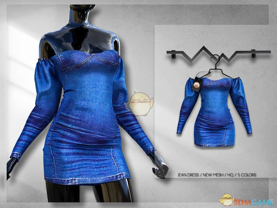 《模拟人生4》女性性感露肩牛仔连衣裙MOD