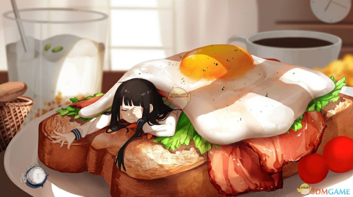 《Wallpaper Engine》超现实 - 睡在培根煎蛋面包中的少女动态壁纸