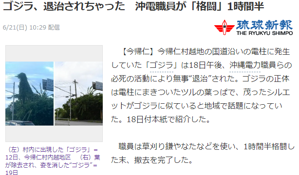 岛国冲绳惊现现实版“哥斯拉”！经工作人员努力终于被消灭