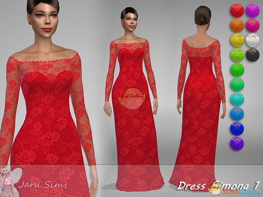 《模拟人生4》美丽红色蕾丝连衣裙MOD