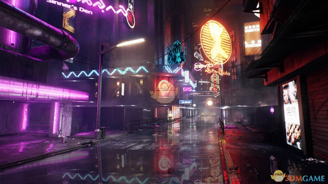 《Wallpaper Engine》高清赛博朋克夜晚下雨街道3D场景动态壁纸