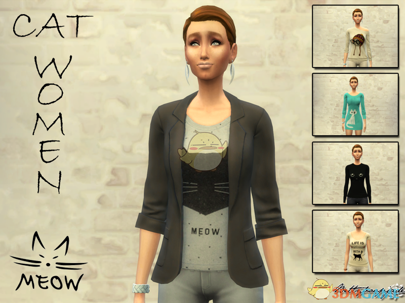 《模拟人生4》猫咪印花服装MOD