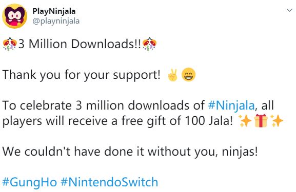 Switch免费游戏《Ninjala》下载量达300万 赠予100忍币