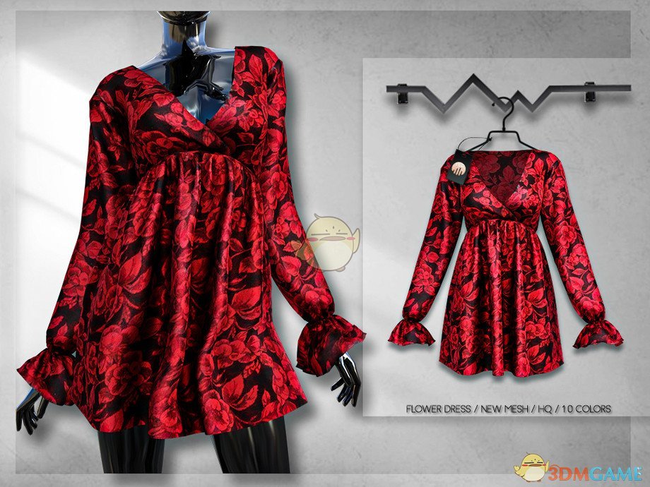 《模拟人生4》红黑色印花连衣裙MOD